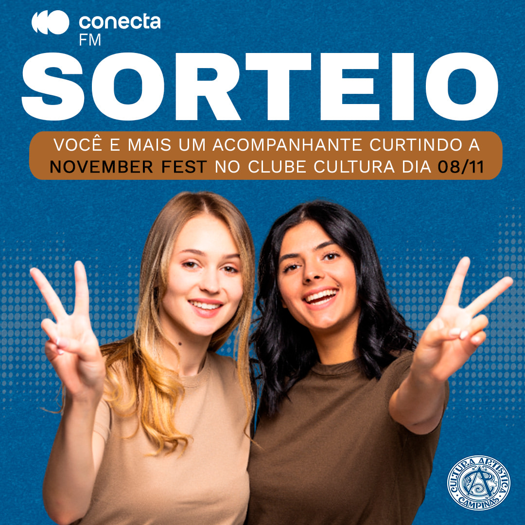 A Conecta FM vai te levar para a festa mais aguardada de Sousas! 🤩

O Clube Semanal de Cultura Artística está preparando a inesquecível November Fest!

🥳 Vamos sortear quatro pares de ingressos para você e mais um acompanhante curtirem este sabadão de festa, música e gastronomia!

👉 PARA PARTICIPAR:

1️⃣ Siga @fmconecta
2️⃣ Curta esta publicação
3️⃣ Marque quem vai curtir a November Fest com você!

📲 Os sorteios serão realizados no dia 04 (terça-feira).

Participe e boa sorte! 🍀

#conectafm #sorteio #novemberfest